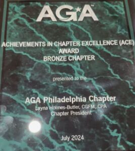 Plaque awarded to AGA Philadelphia Chapter of Bronze Achievements in Chapter Excellence (ACE) Award
