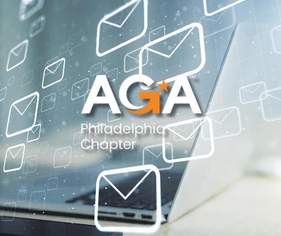 Photo of animated envelopes, and AGA Philadelphia Chapter Logo